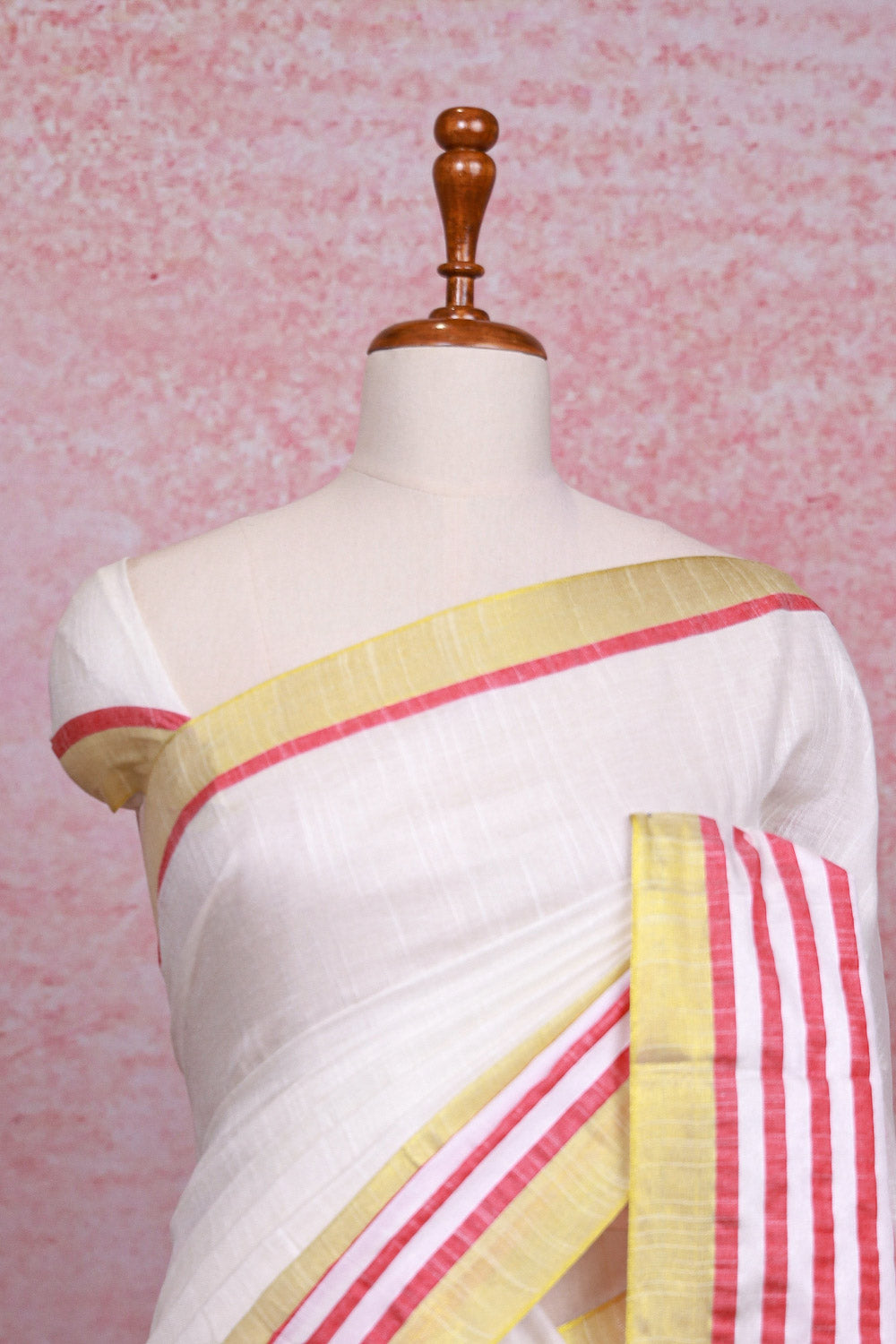 White Semi Linen Saree - Seematti