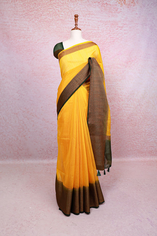 Yellow Semi Jute Saree