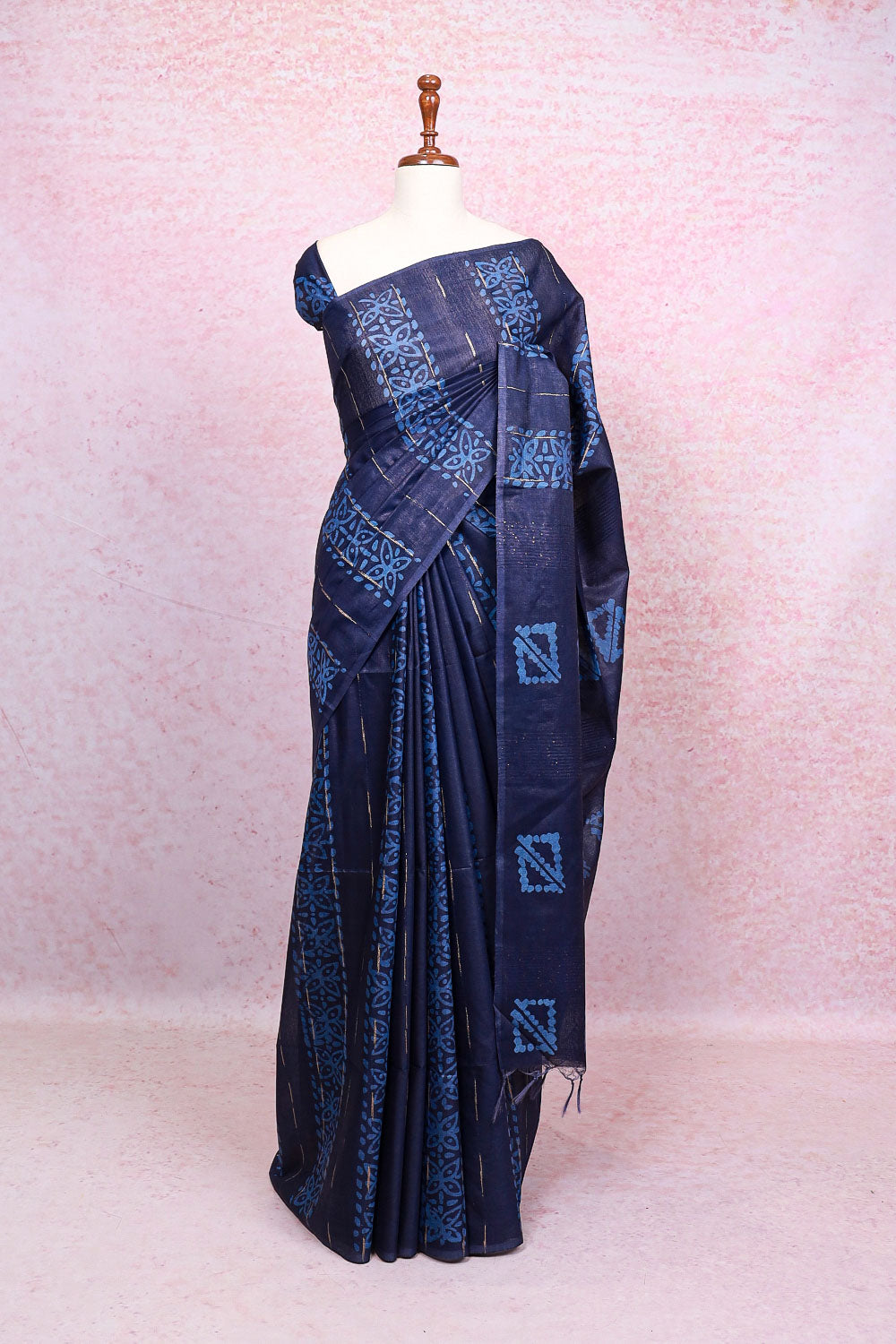 Navy Blue Semi Tussar Saree - Seematti