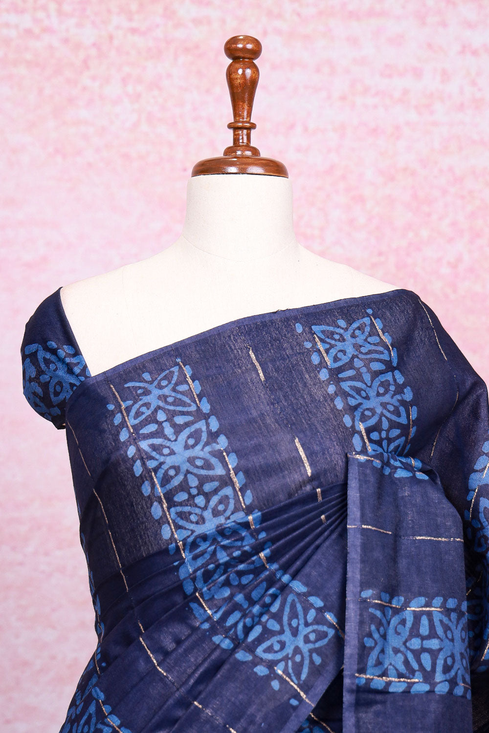 Navy Blue Semi Tussar Saree - Seematti