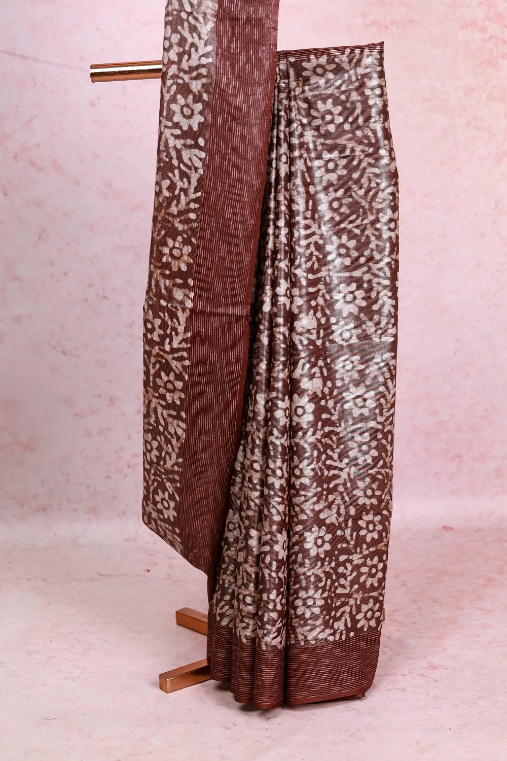 Brown Cotton Tissue Saree