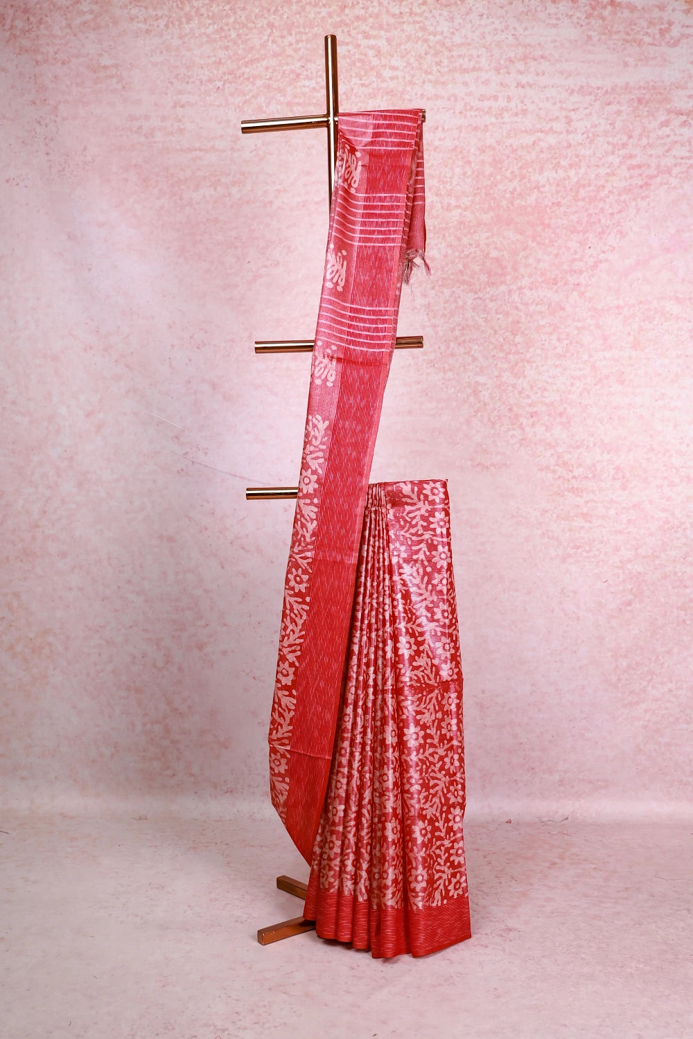 Chilly Red Tussar Tissue Saree