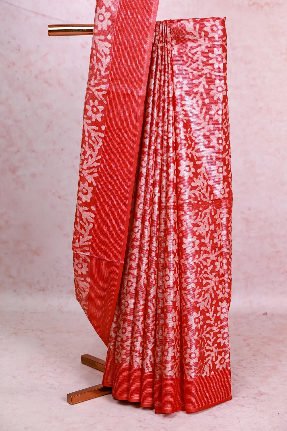 Chilly Red Tussar Tissue Saree
