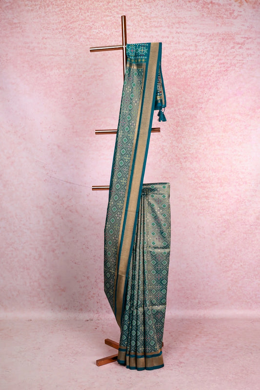 Peacock Green Jute Banarasi Saree
