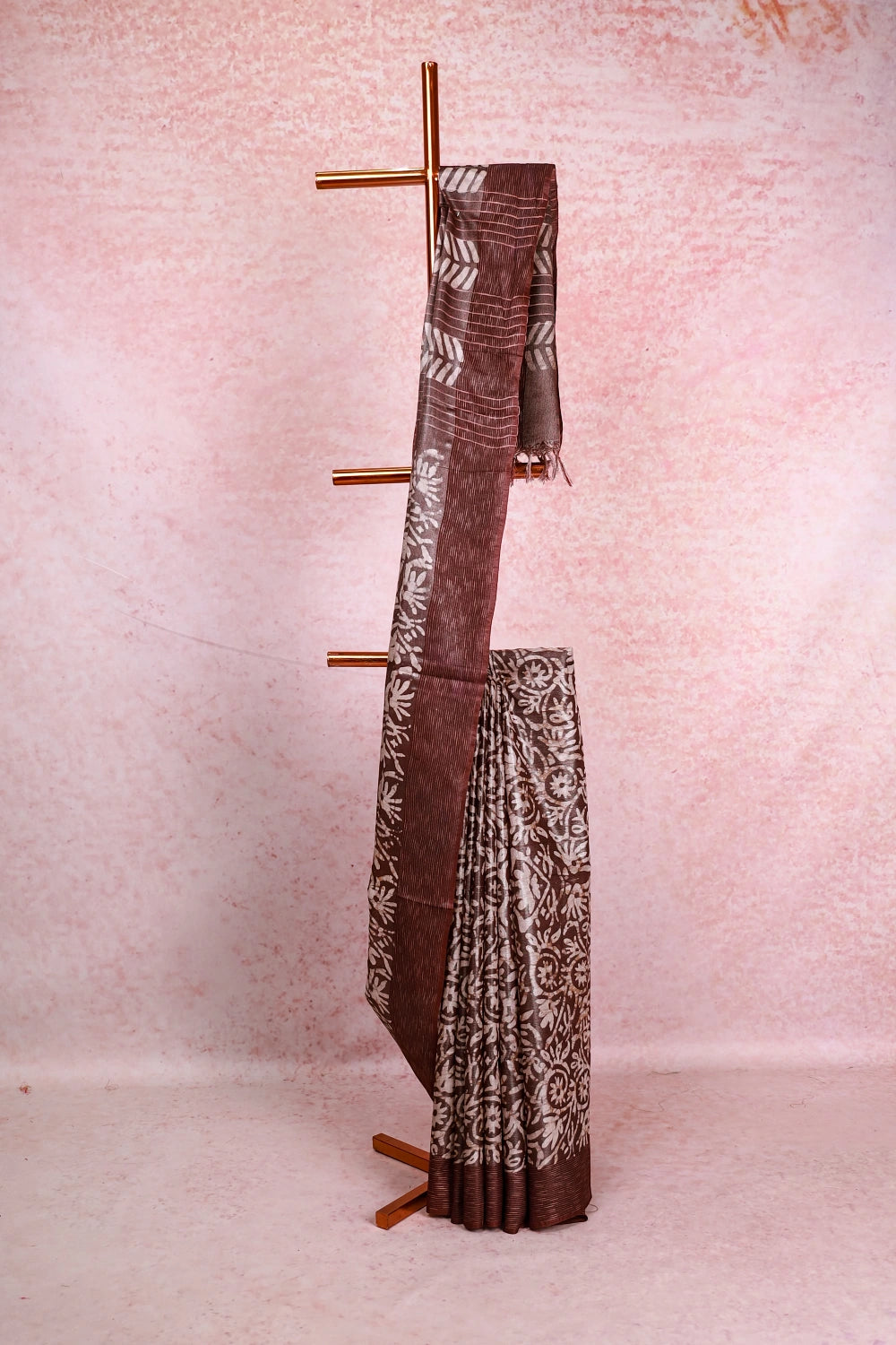 Coffee Brown Tussar Tissue Saree