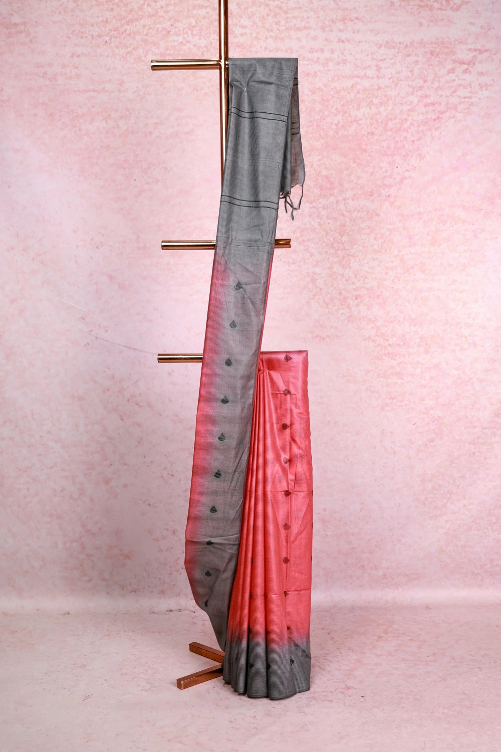Peach Red Semi Tussar Saree