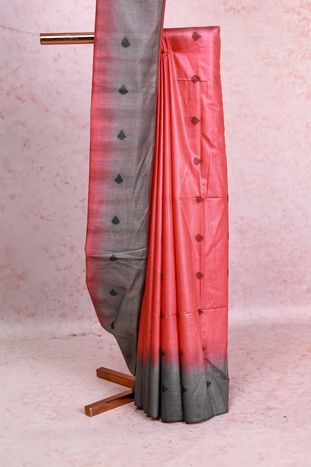 Peach Red Semi Tussar Saree
