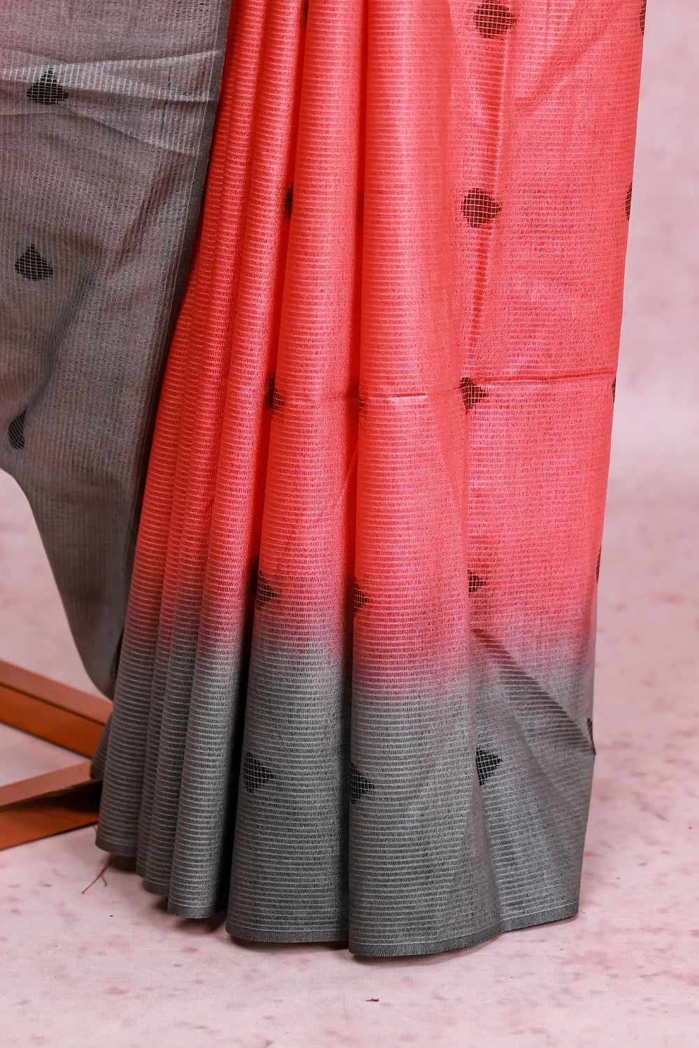 Peach Red Semi Tussar Saree