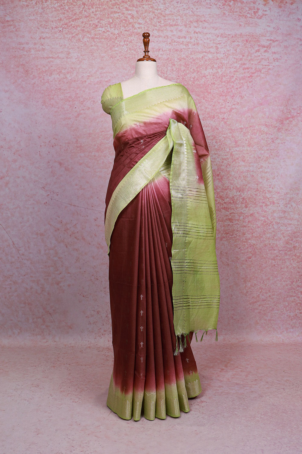 Onion Color Semi Tussar Saree
