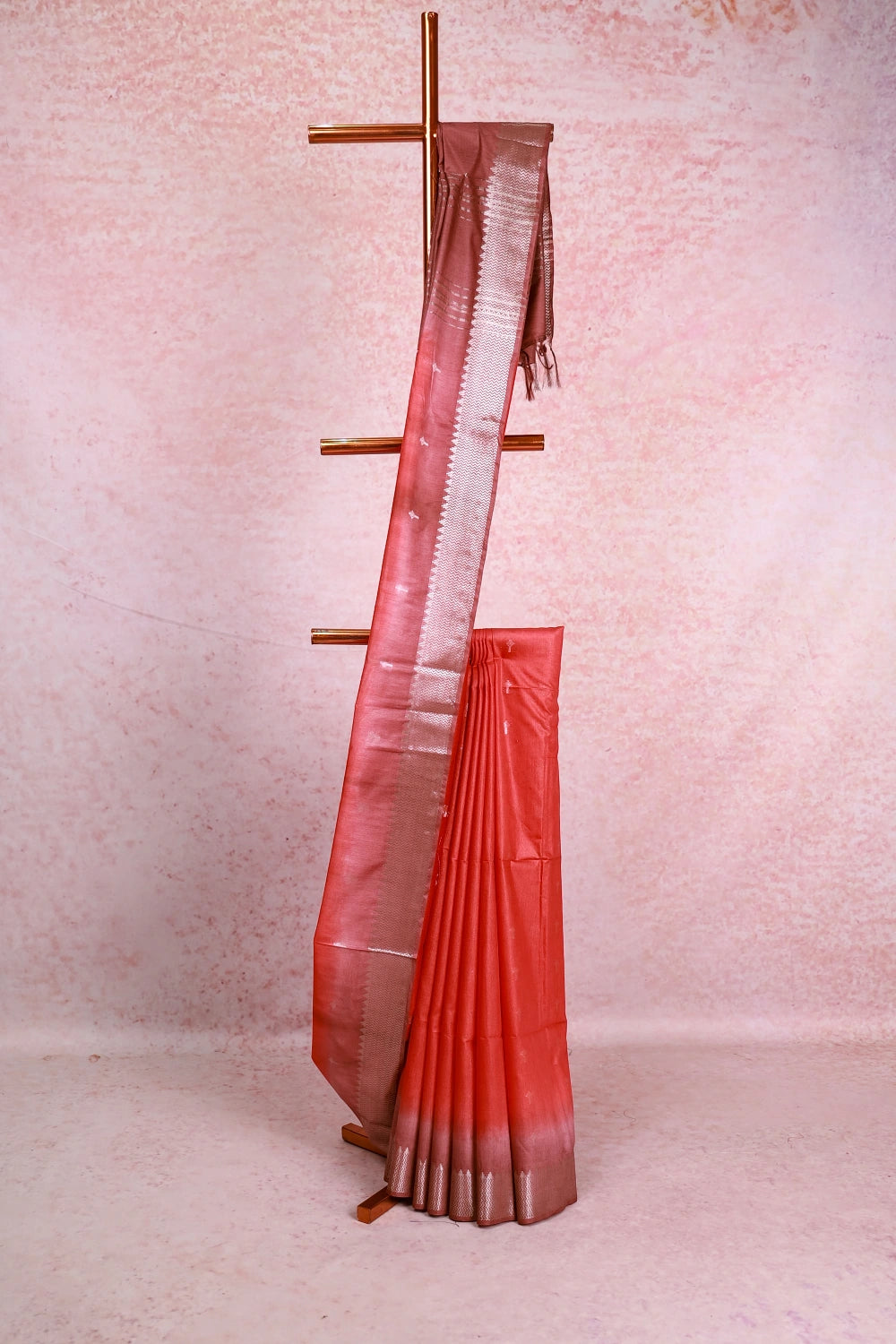 Reddish Orange Semi Tussar Saree