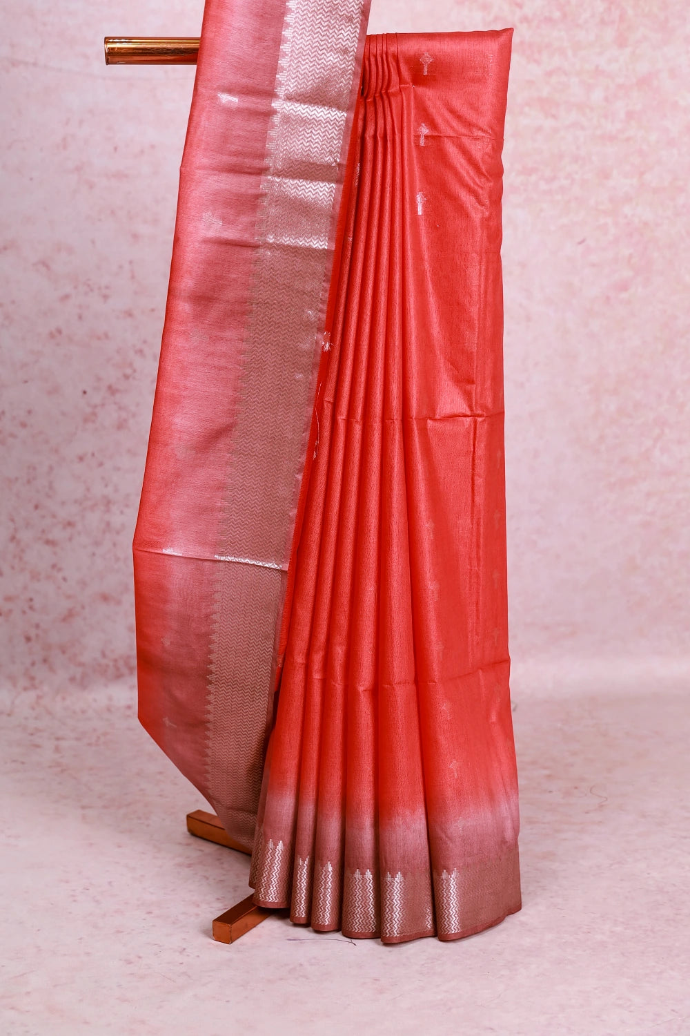 Reddish Orange Semi Tussar Saree