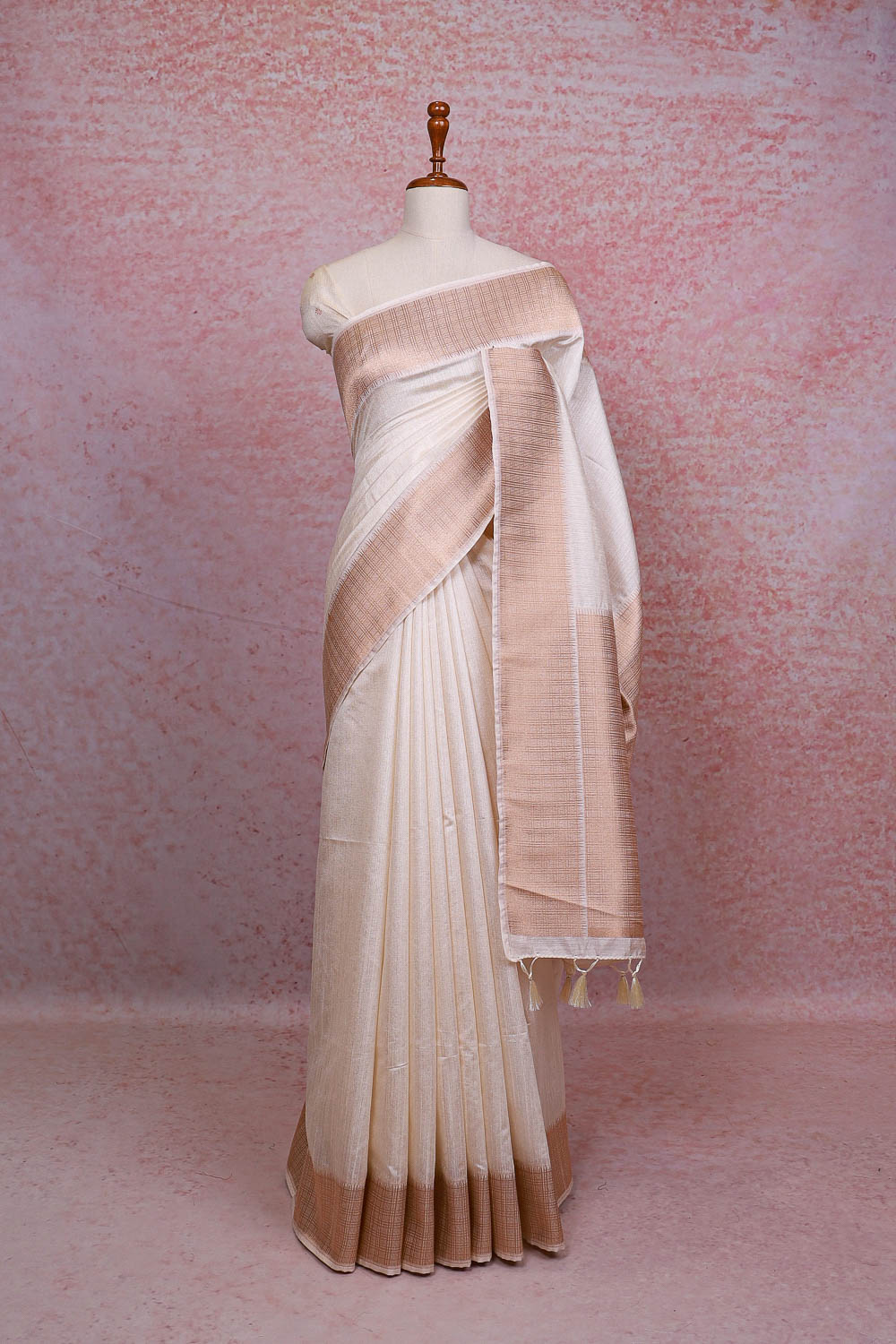 Off White Semi Jute Saree - Seematti