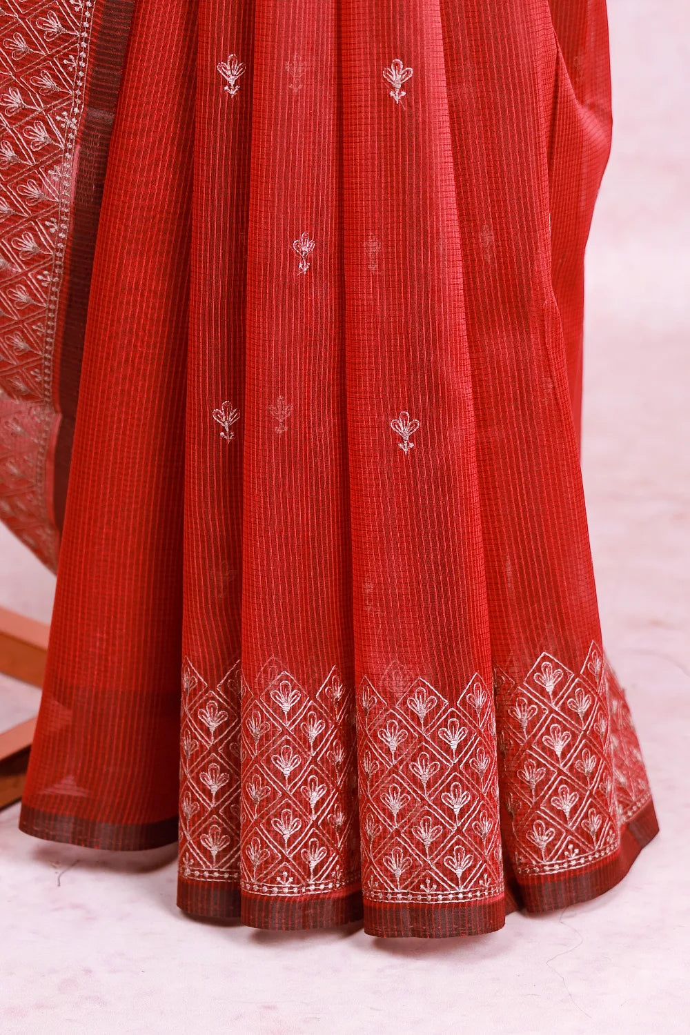 Maroon Red Silky Kota Saree