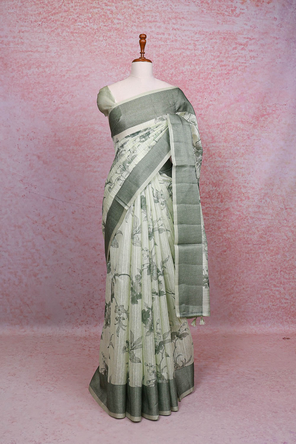 Pista Green Semi Jute Saree
