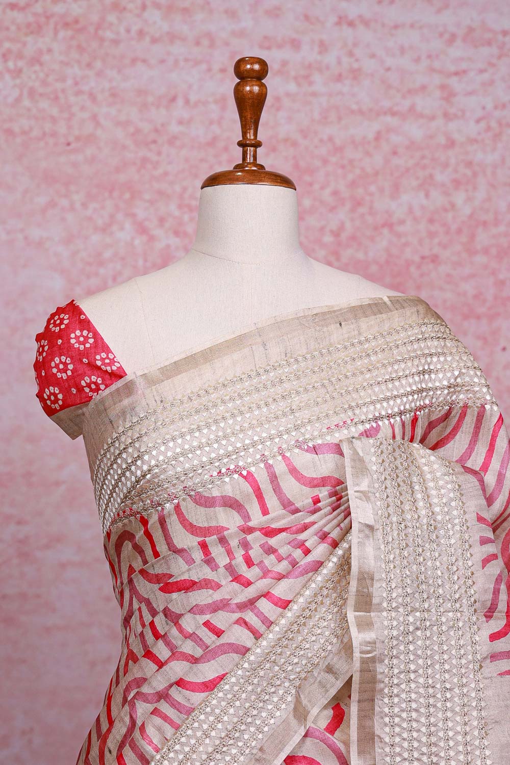 Cream Semi Silk Saree