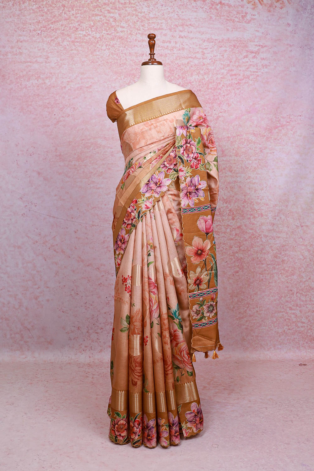 Peach Semi Silk Saree