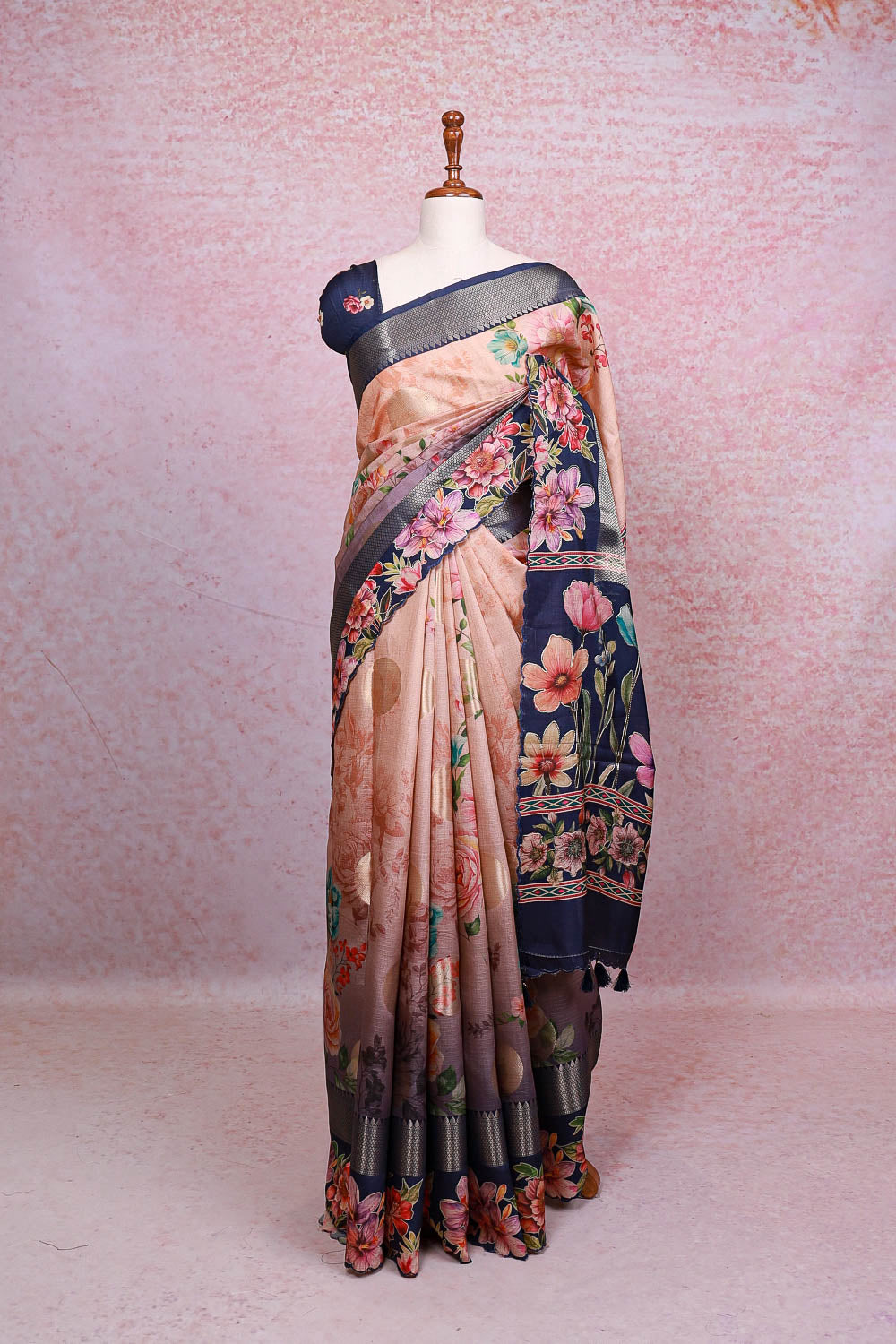 Peach Semi Silk Saree
