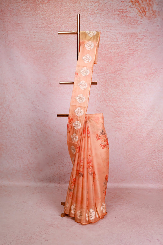 Peach Organza Saree
