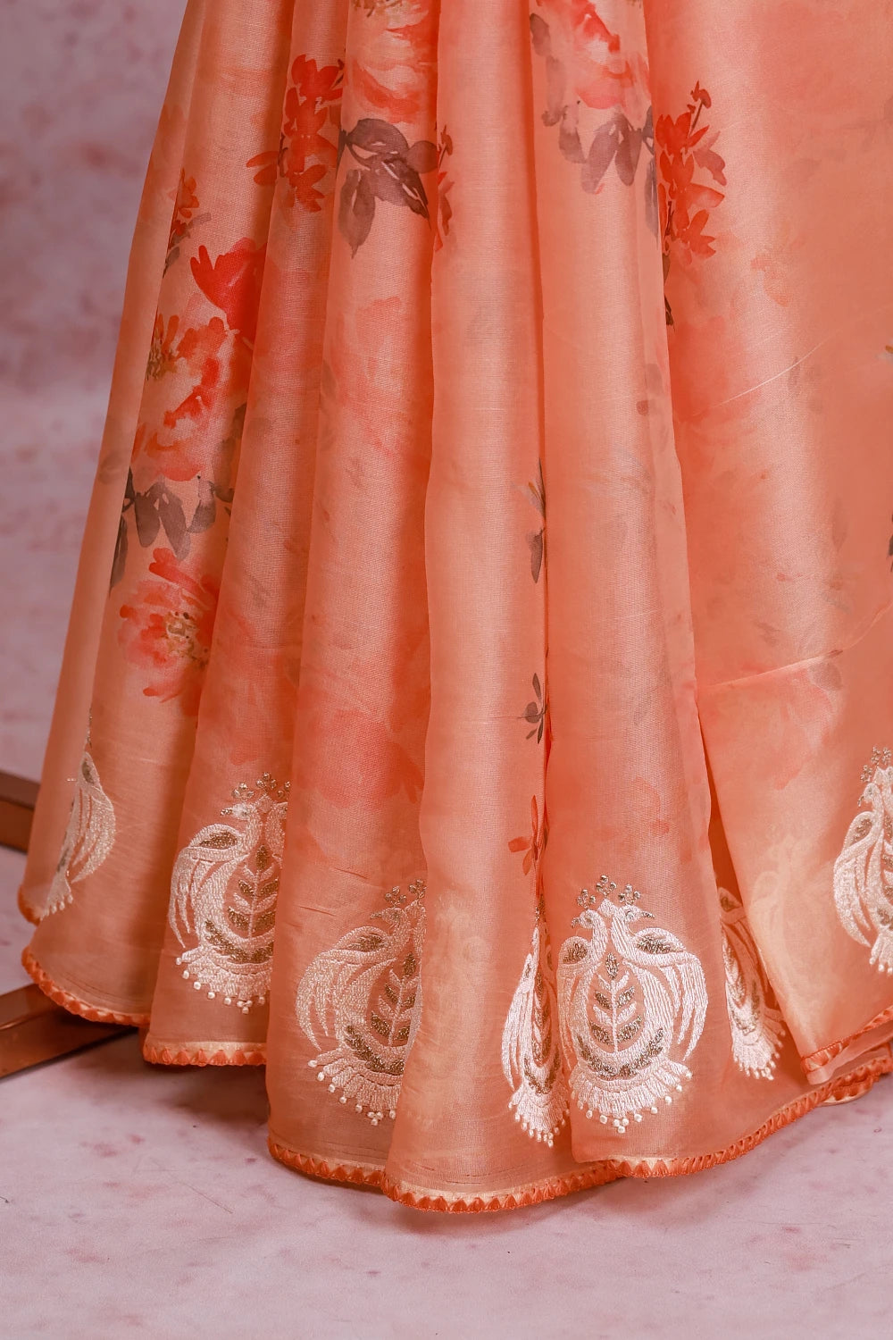 Peach Organza Saree