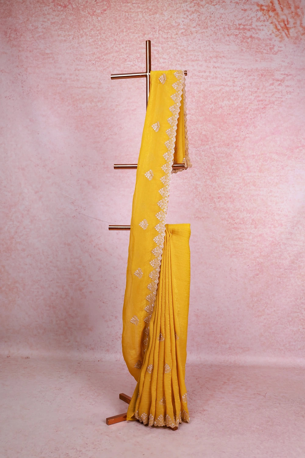 Mustard Yellow Crush Organza Saree