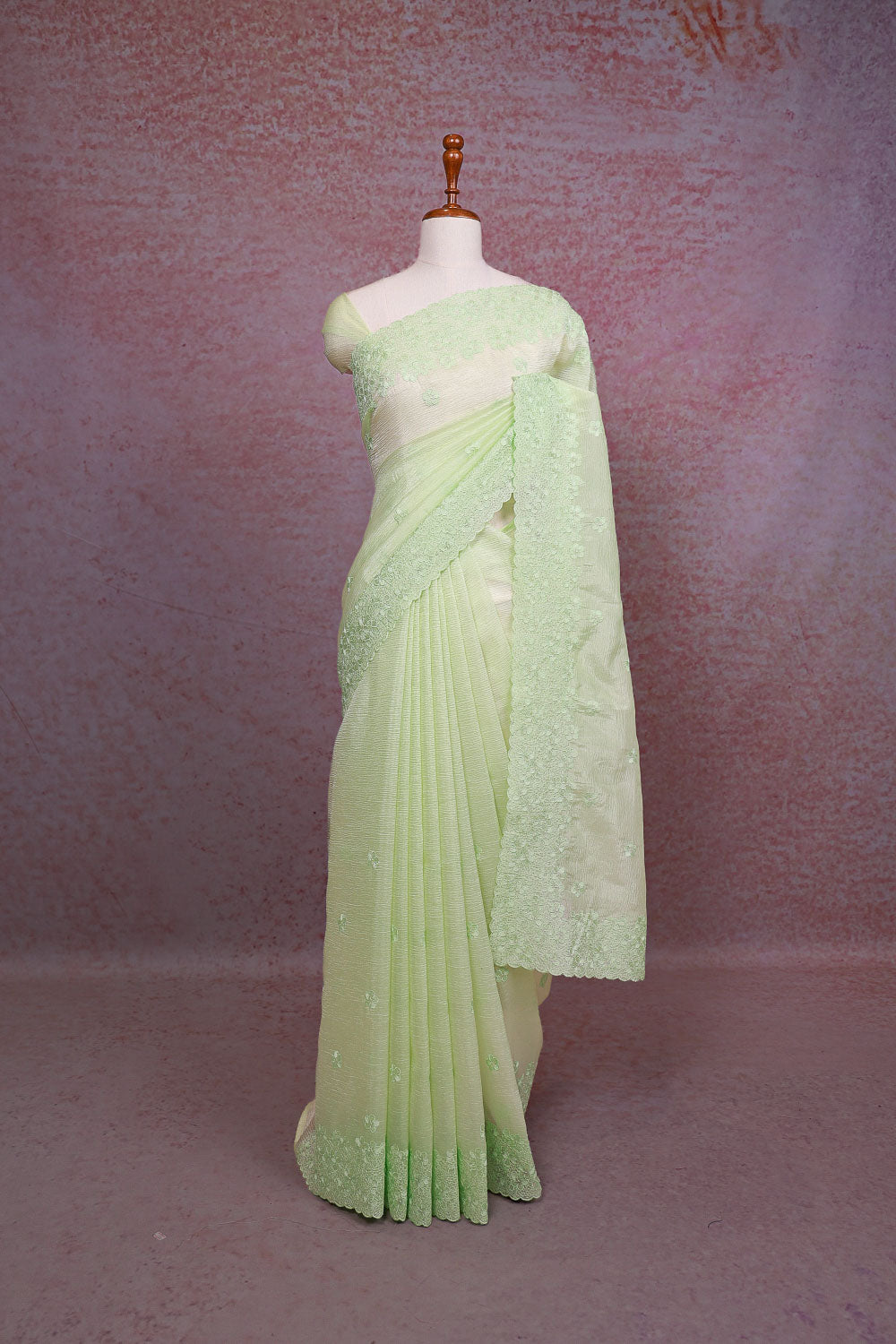 Pista Green Crush Organza Saree