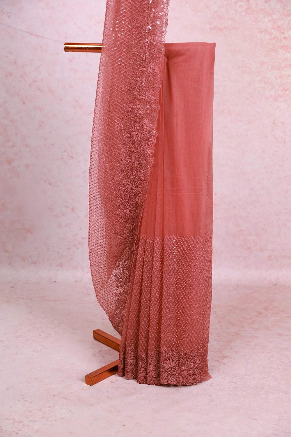 Onion Pink Net Saree