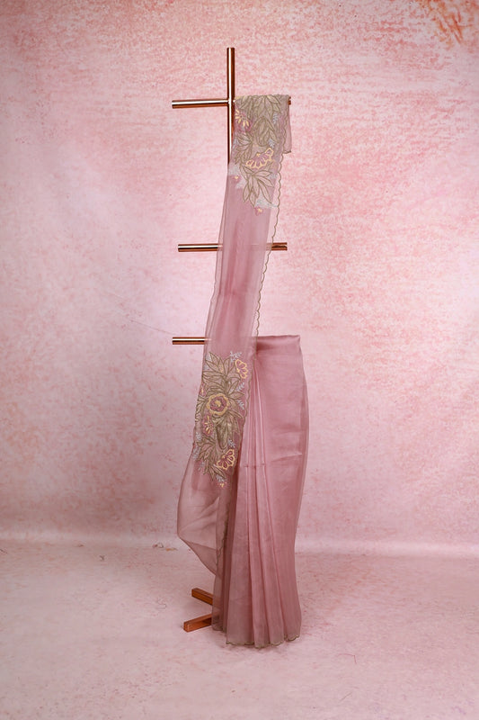 Pastel Pink Glass Organza Saree