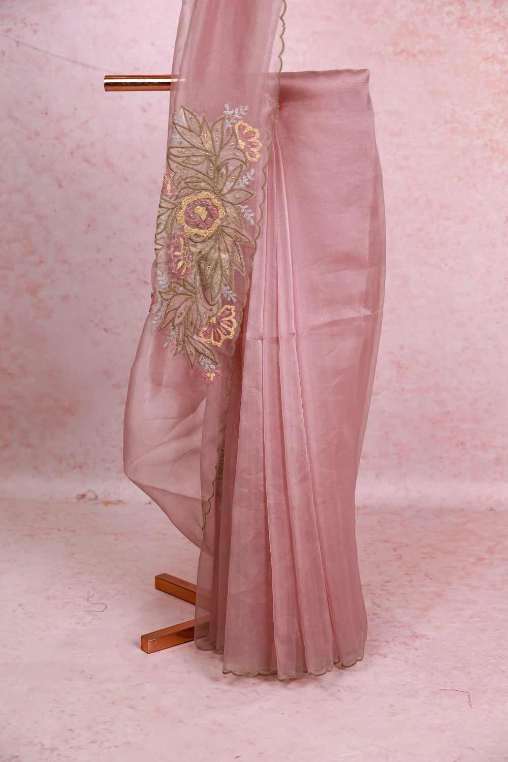 Pastel Pink Glass Organza Saree