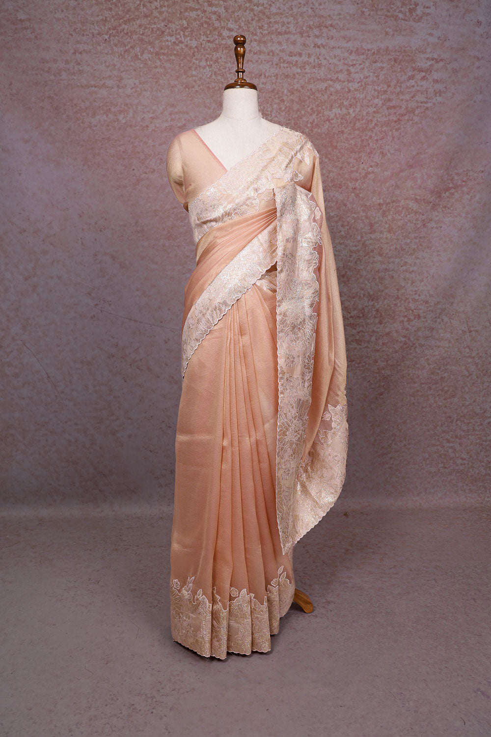 Peach Tissue Organza Saree