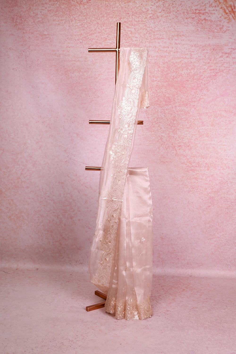 Beige Pink Glass Organza Saree