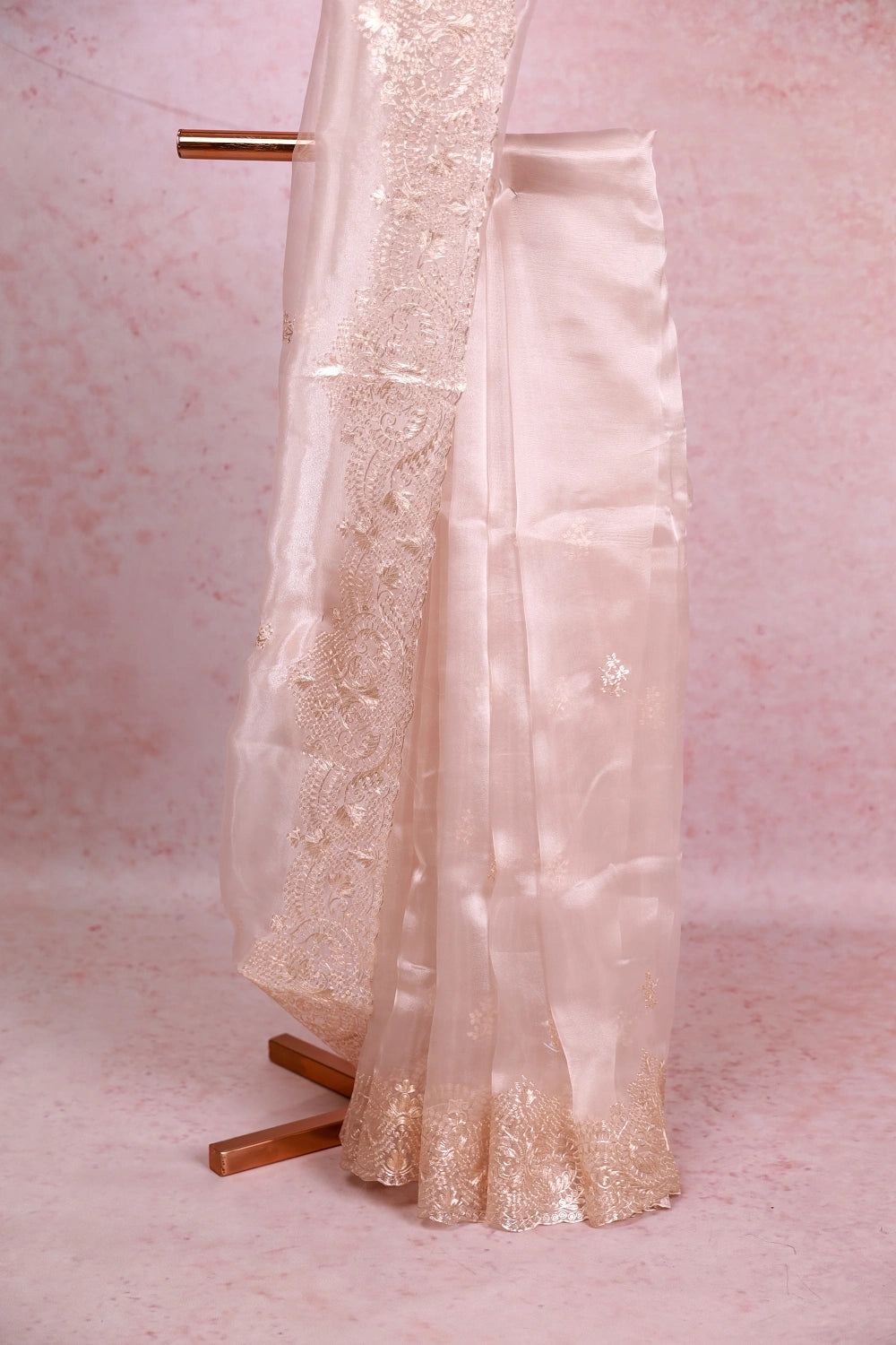 Beige Pink Glass Organza Saree