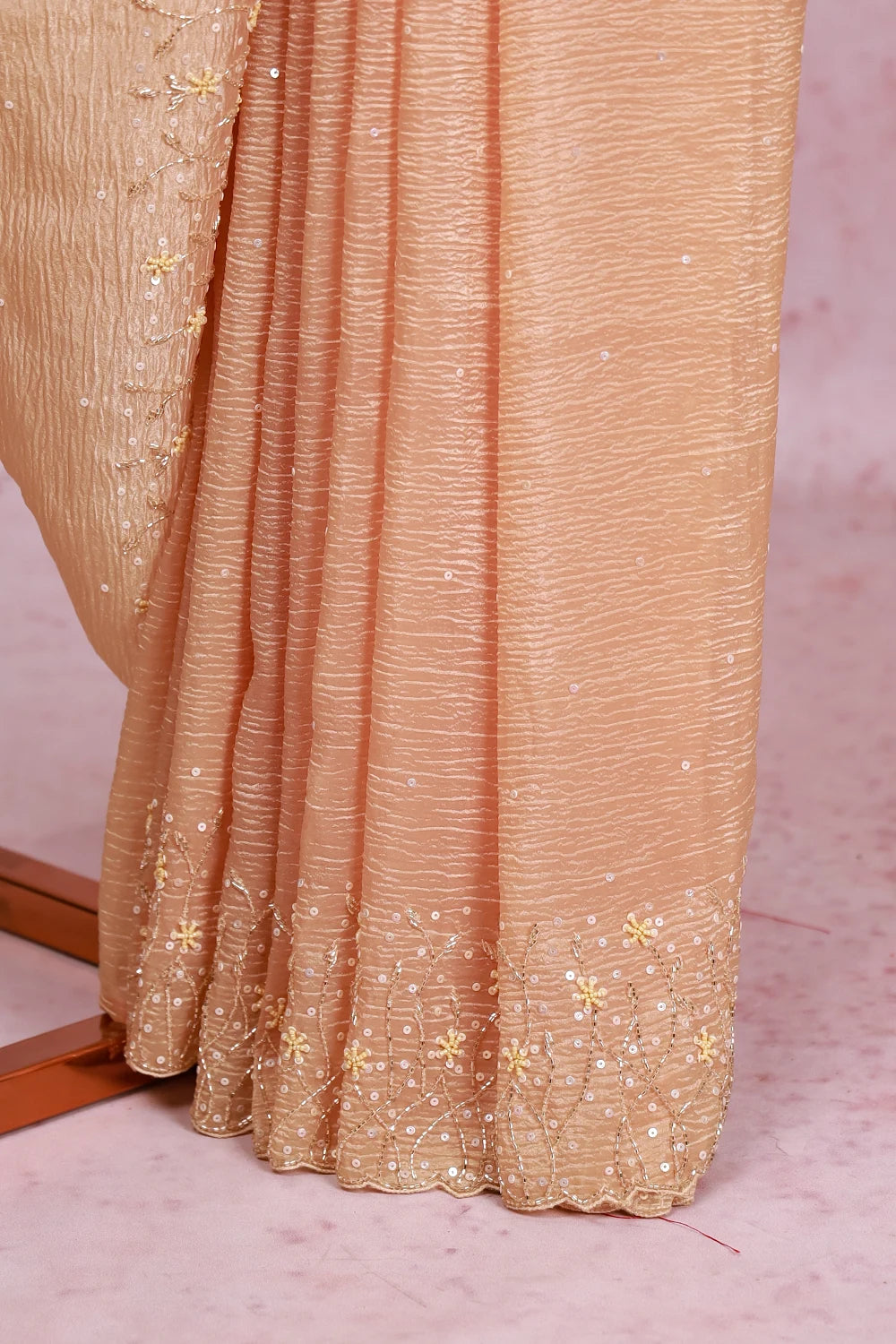 Pastel Peach Crush Organza Saree