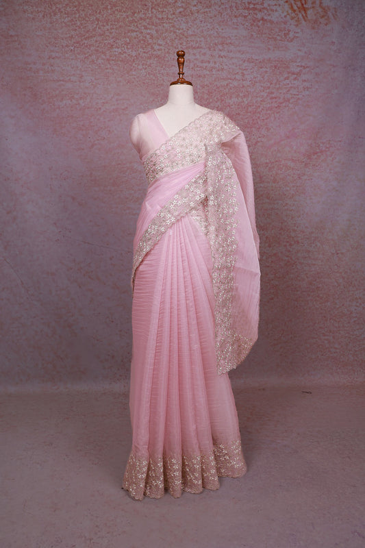 Baby Pink Tissue Organza Saree