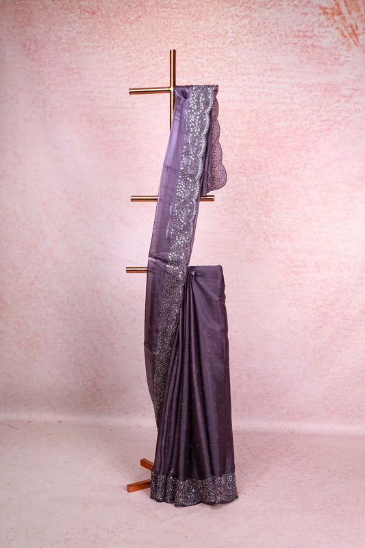 Lavender Ash Grey Tissue Saree Saree