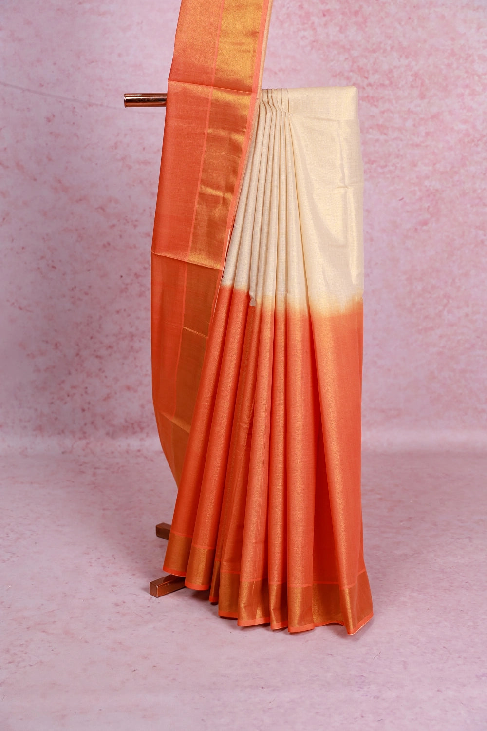 Golden Orange Tissue Kerala Saree