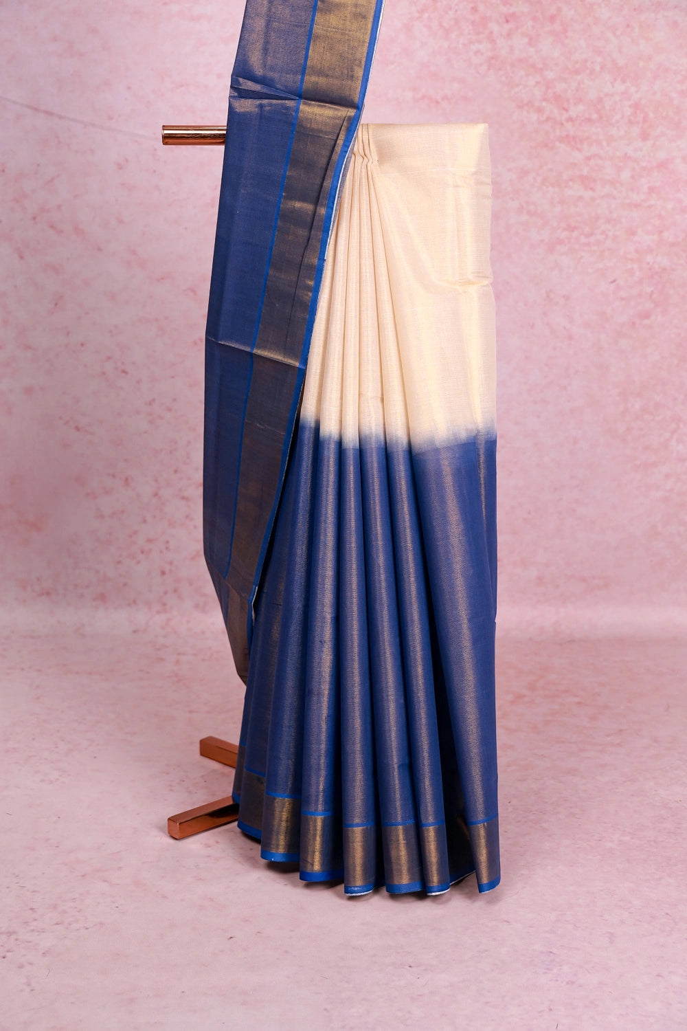 Golden And Blue  Tissue Kerala Saree