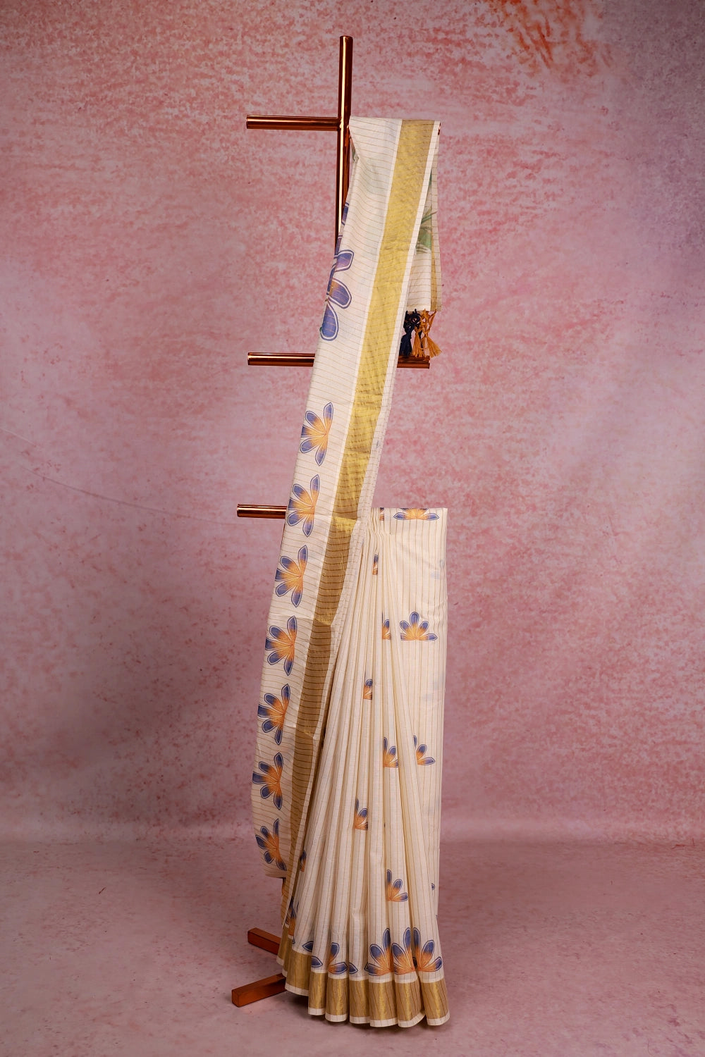 Off White Cotton Kerala Saree