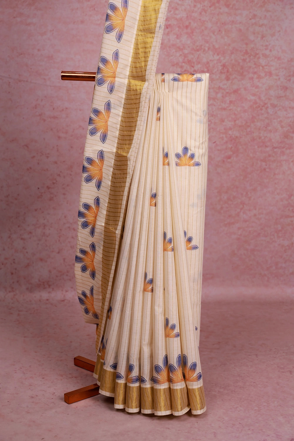 Off White Cotton Kerala Saree