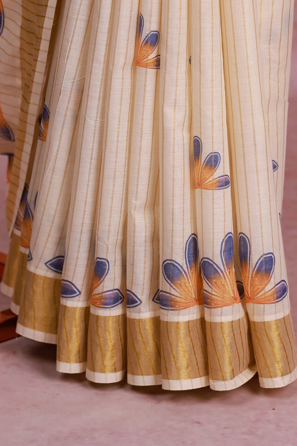 Off White Cotton Kerala Saree
