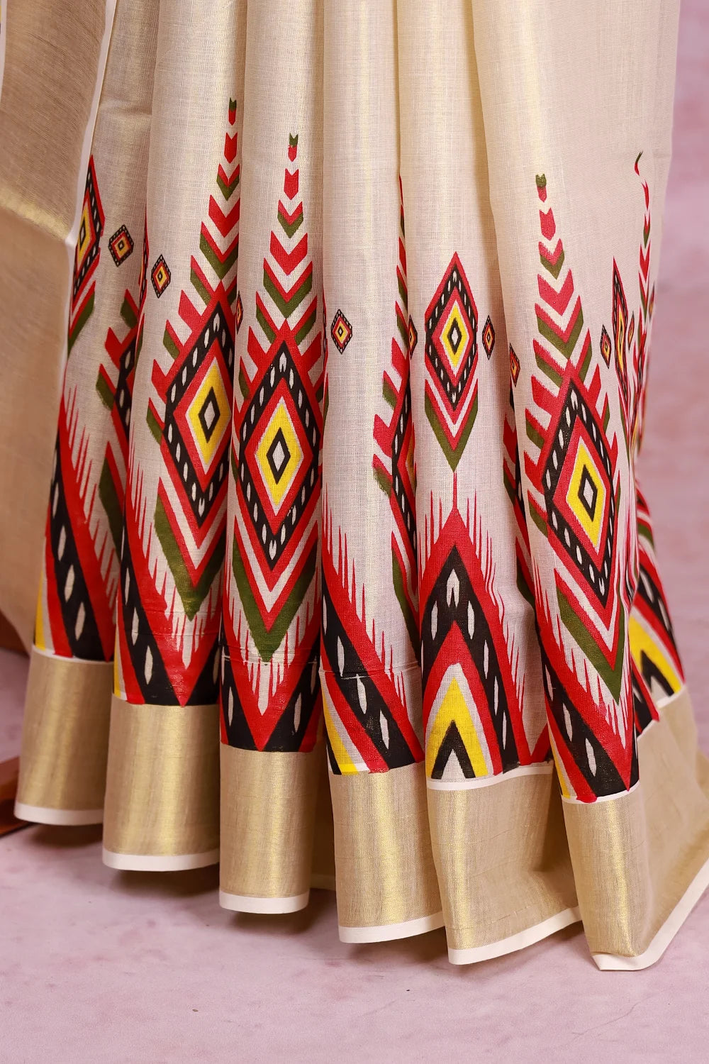 Golden Cream Tissue Kerala Saree