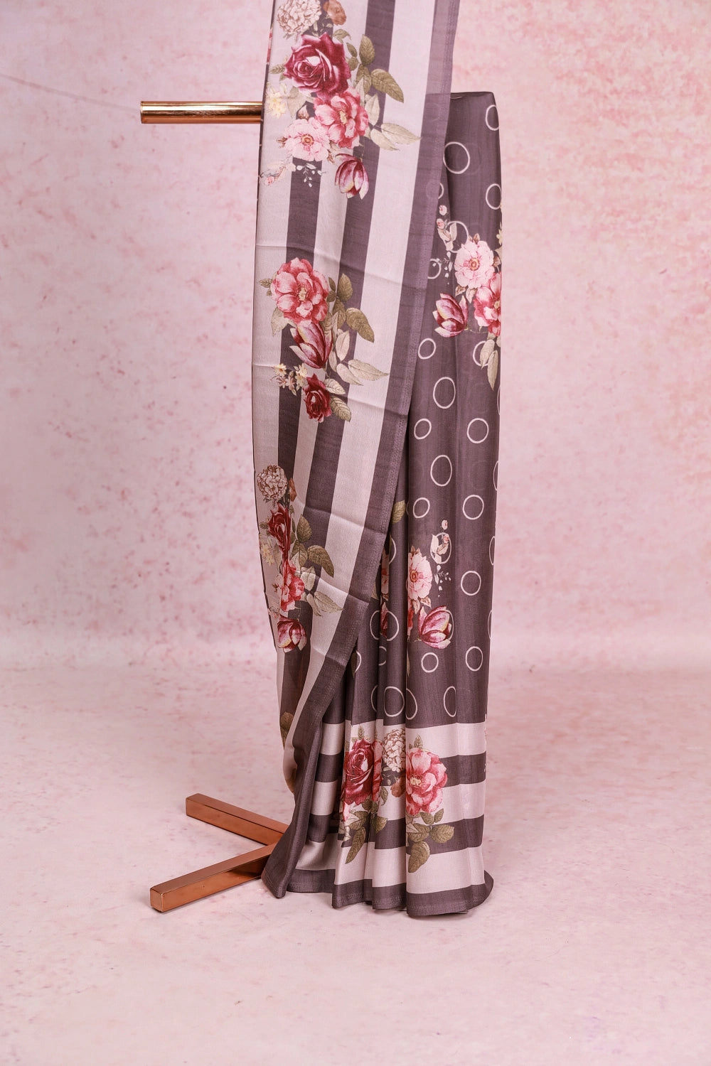 Dark Ash Crepe Georgette Saree