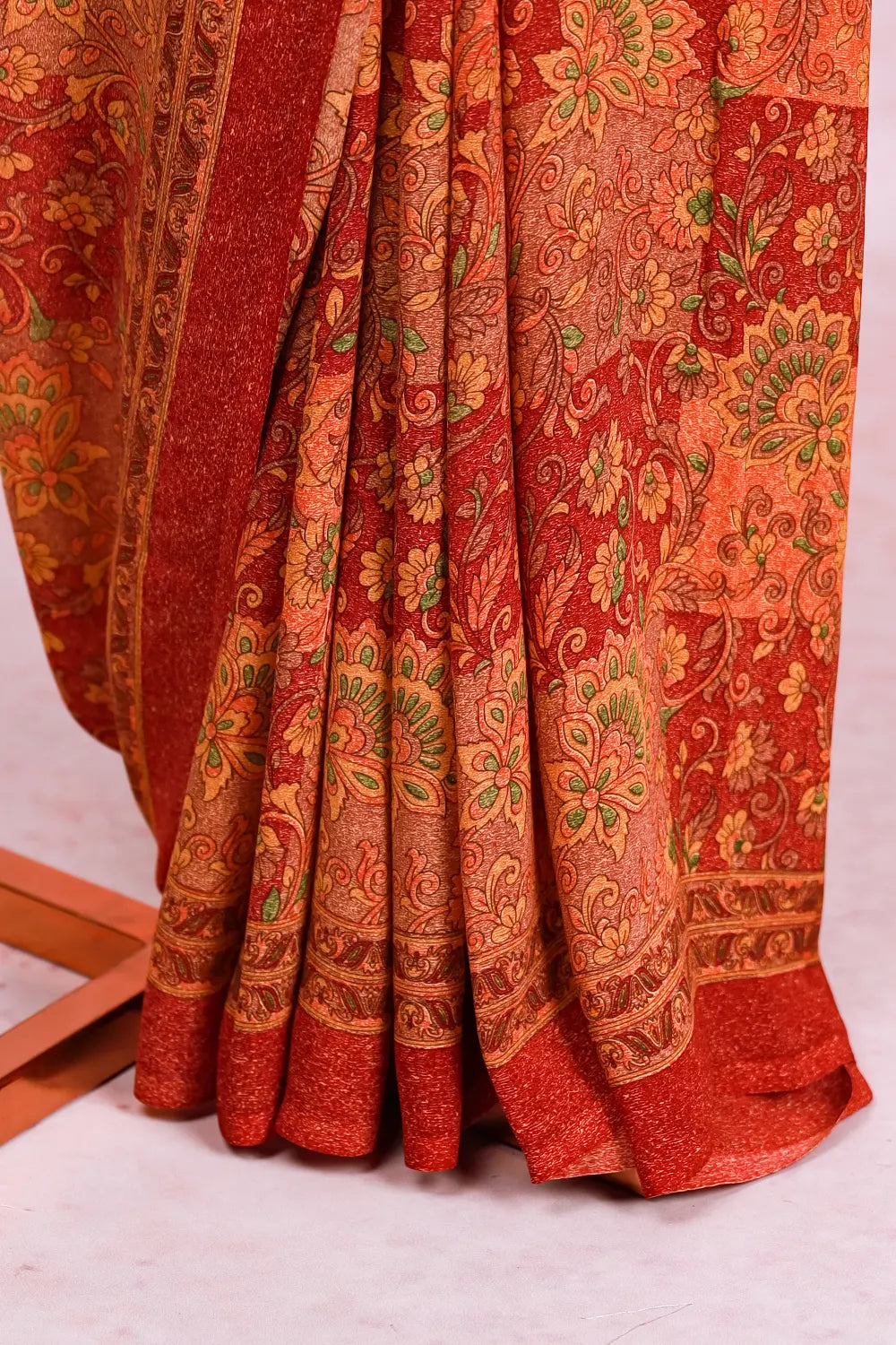 Orange  Crepe Chiffon Saree