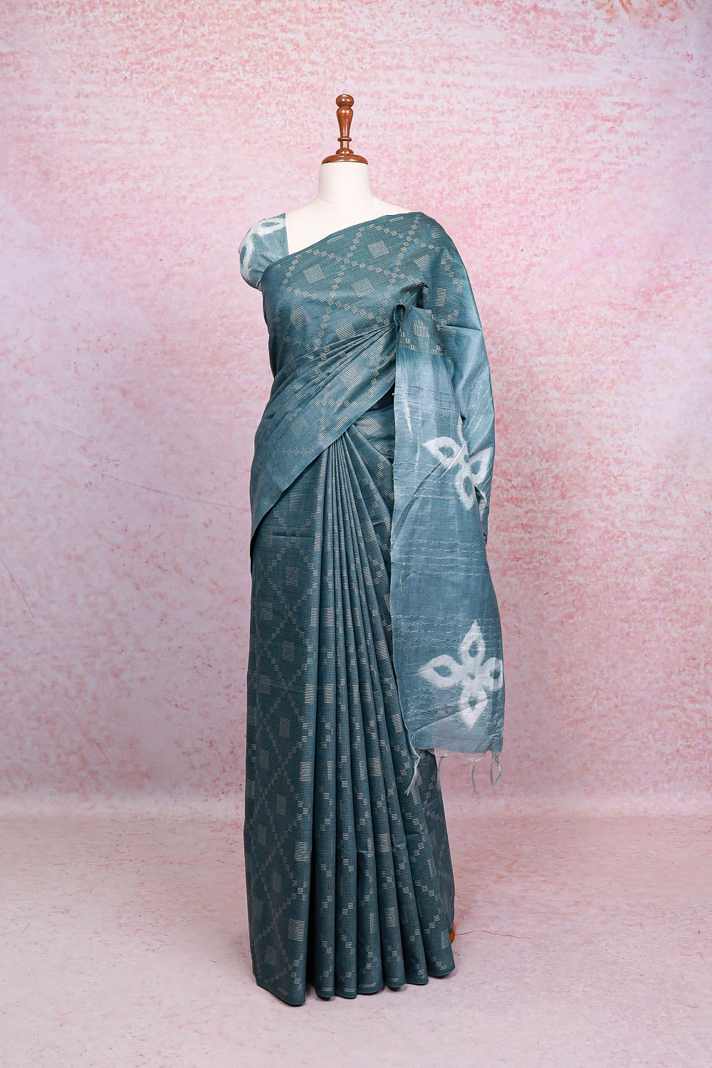Greyish Blue Semi Tussar Saree