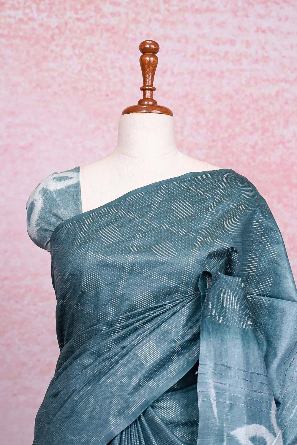 Greyish Blue Semi Tussar Saree