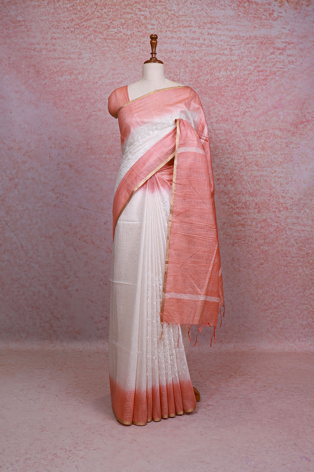 White Semi Tussar Saree