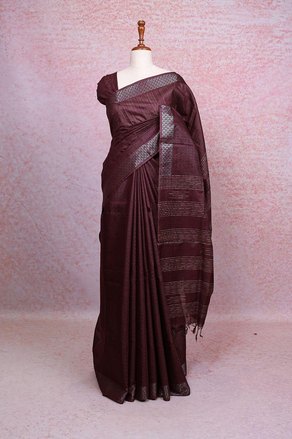 Dark Wine Semi Tussar Saree