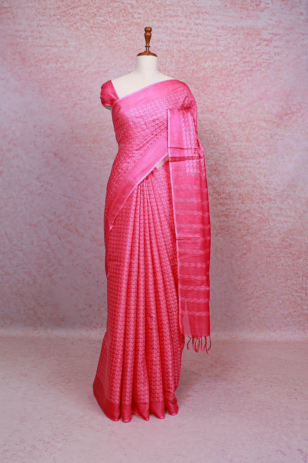 Pink Tussar Silk Saree