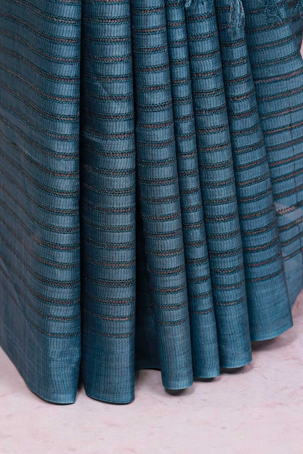 Greyish Blue Tussar Silk Saree - Seematti