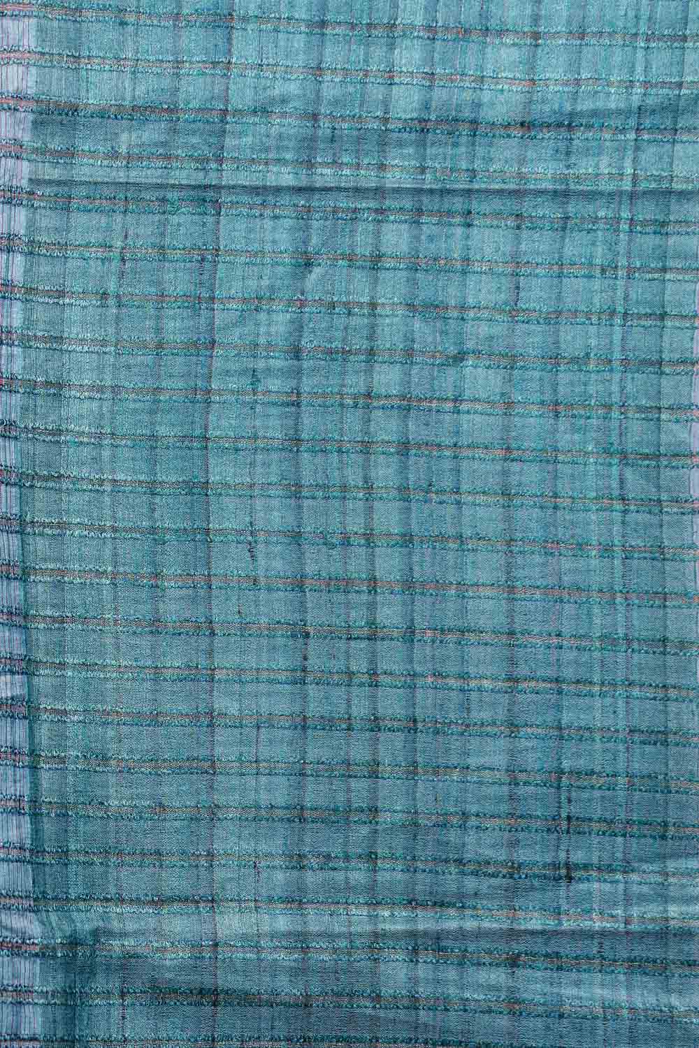 Greyish Blue Tussar Silk Saree - Seematti
