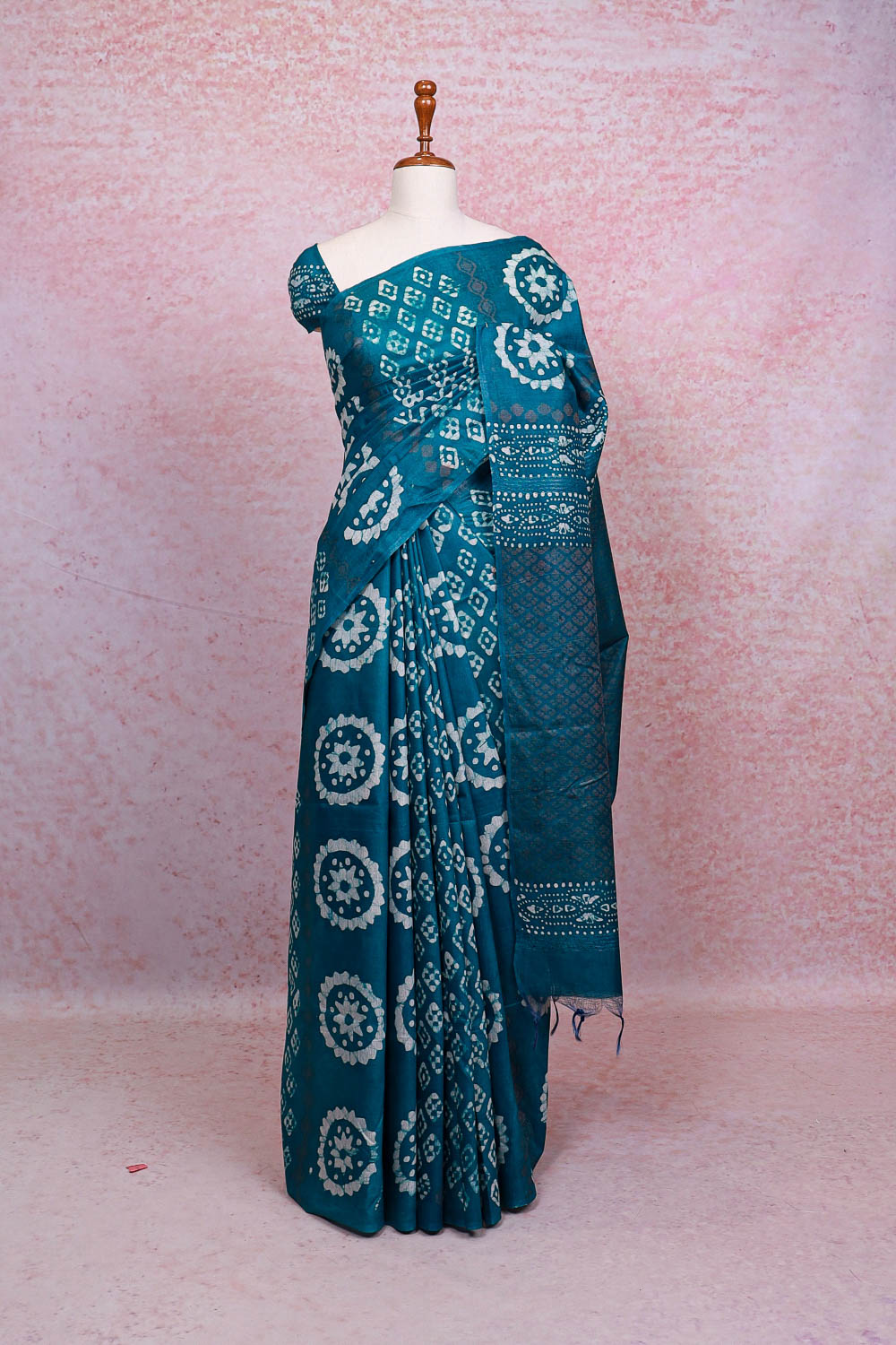 Peacock Blue Semi Tussar Saree